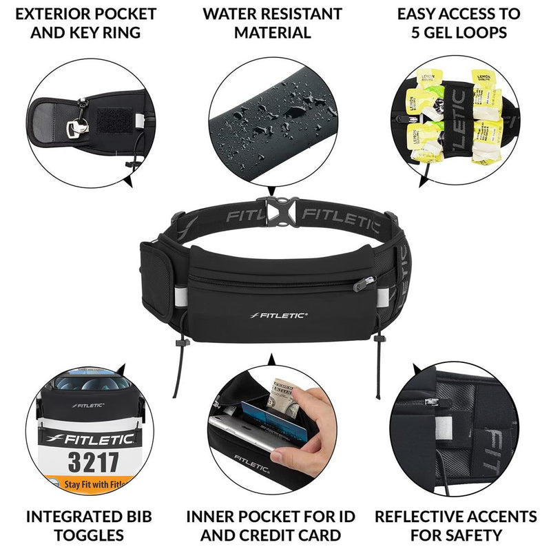 Fitletic Ultimate 2 BLK/BLK Zip Running Belt - fuelld.co.nz