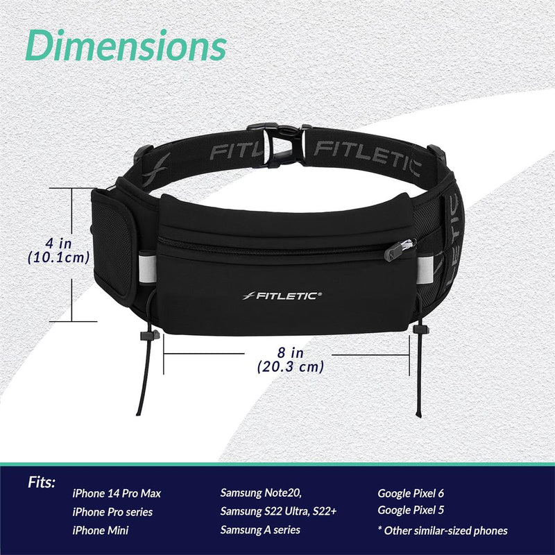 Fitletic Ultimate 2 BLK/BLK Zip Running Belt - fuelld.co.nz